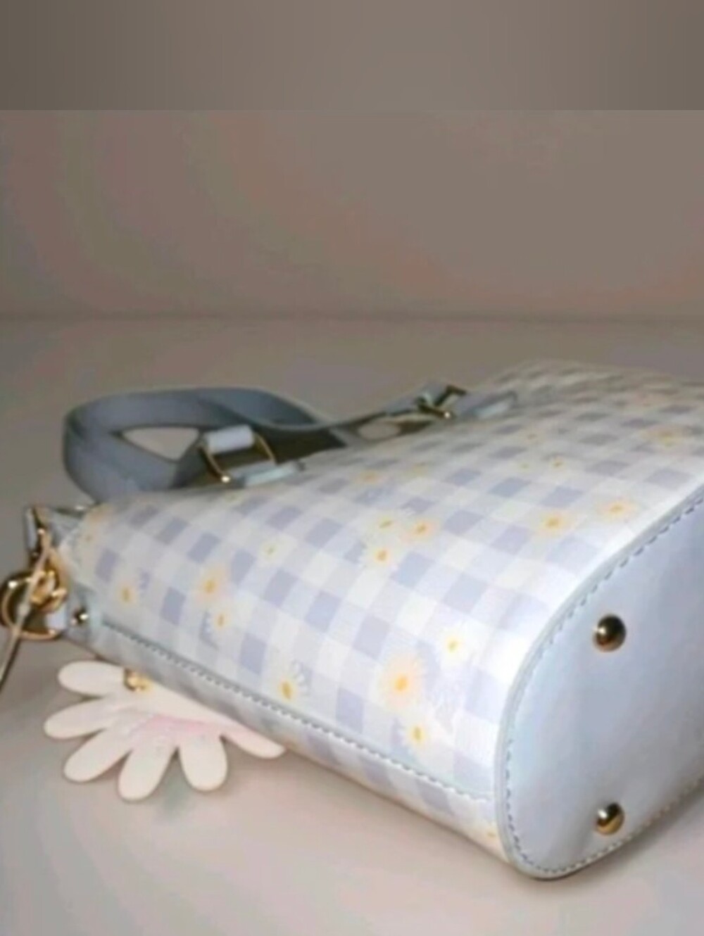 Betsey Johnson Plaid Daisy Flower Pattern Satchel Crossbody Bag Purse Charm - Picture 11 of 11